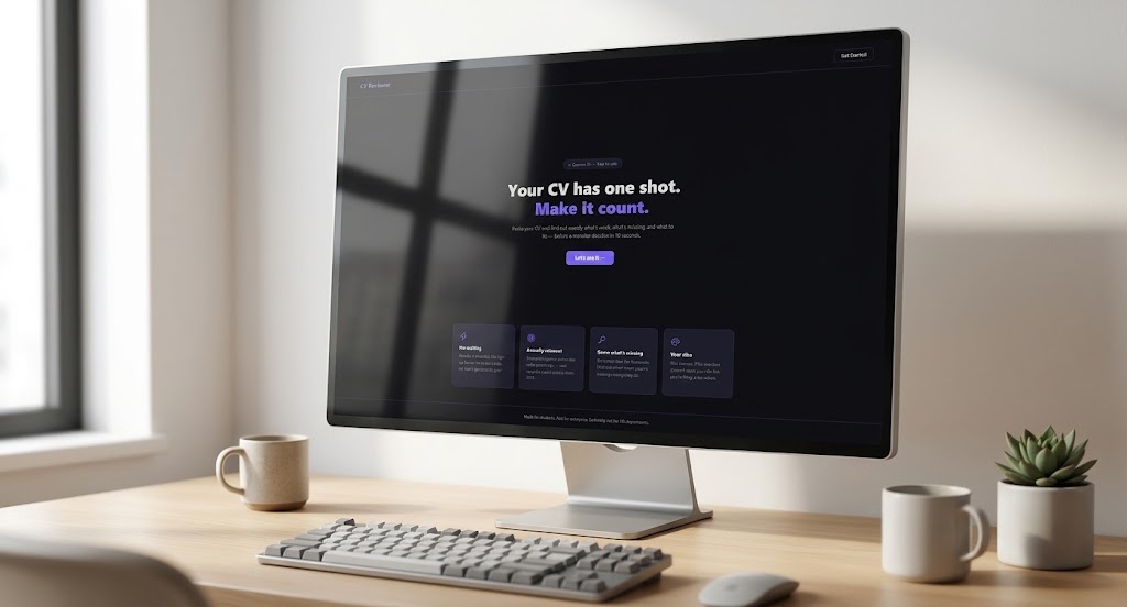 CV Reviewer mockup on laptop screens