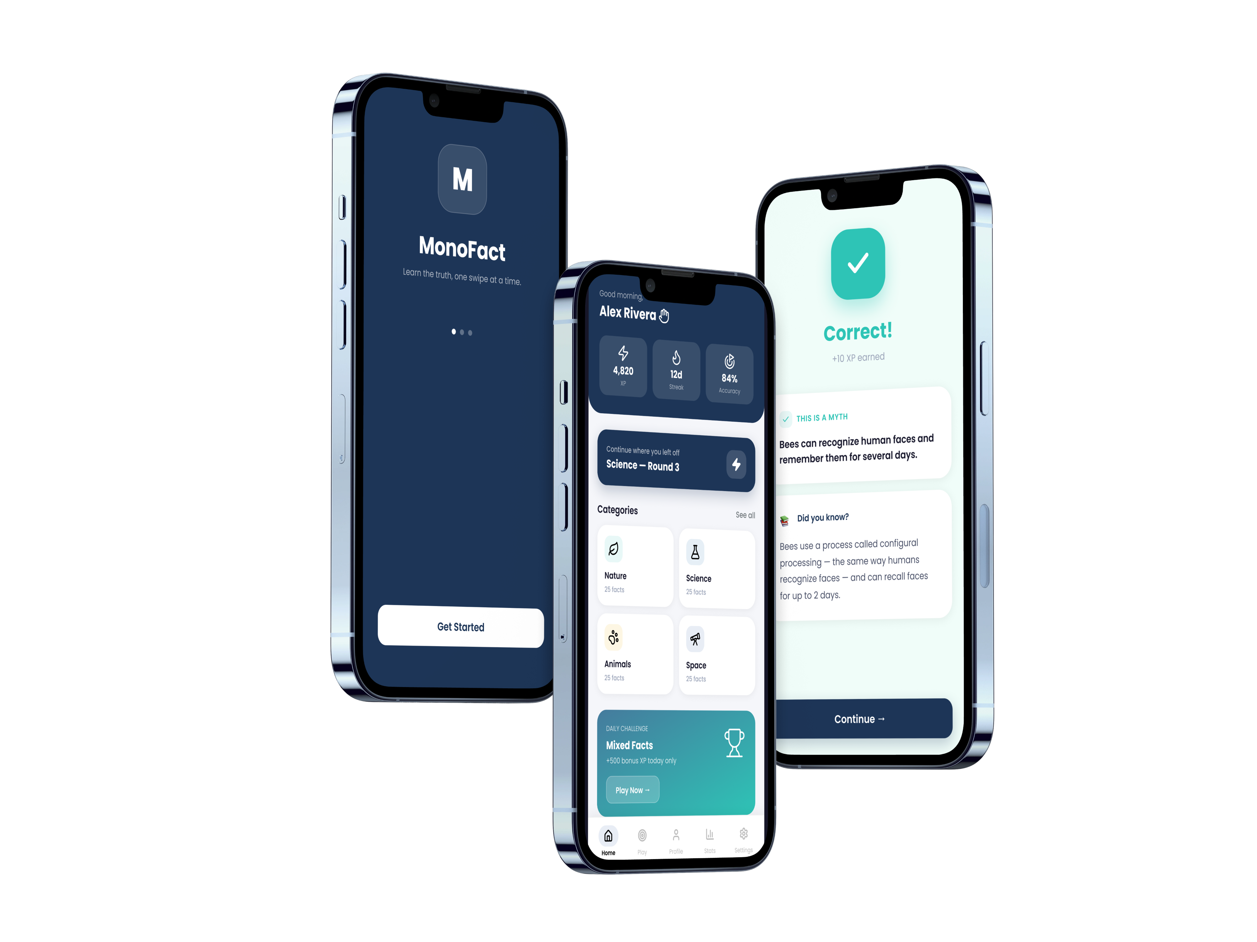 MonoFact react application mockups
